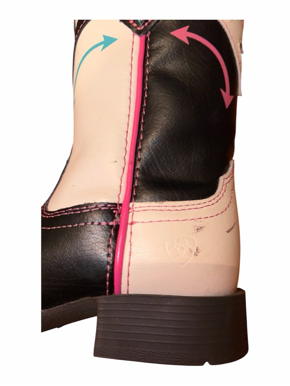 Ariat Girls' Black, Cream & Pink Heart Western Boots with Turquoise Accents - Picture 11 of 12